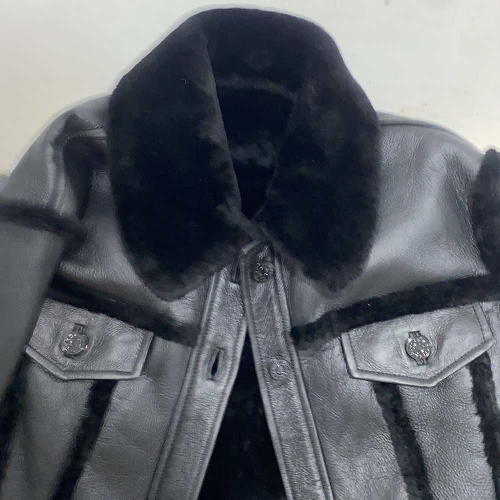 Sandro Paris Genuine Shearling Leather Jacket Black Luxury Winter CoatM - Picture 8 of 9